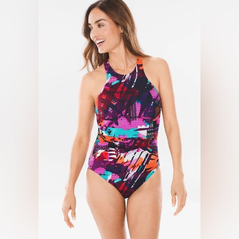 Magicsuit Sz 16 Cypress Danika One Piece Slimming Strappy Swimsuit Black Pink Bl